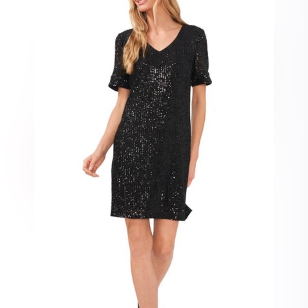 CECE Sequin V Neck Cocktail Dress